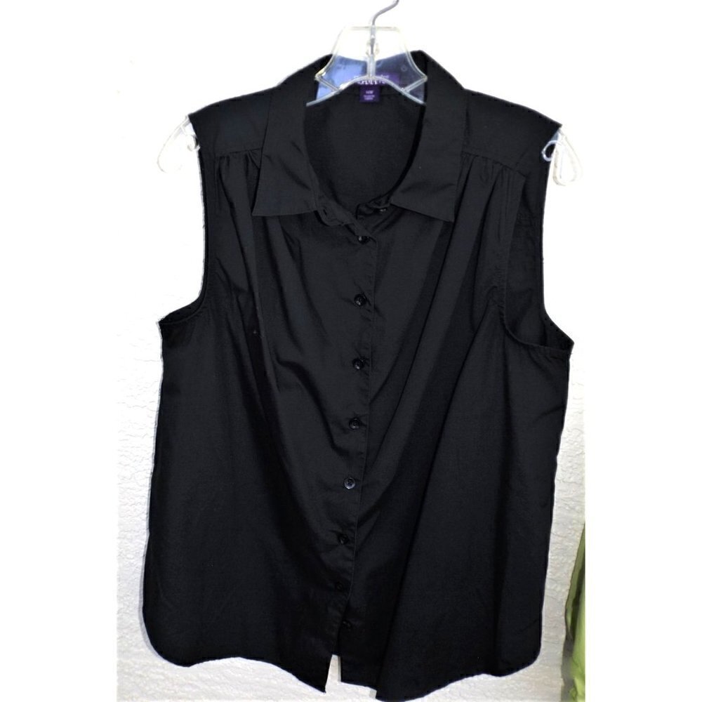 Roaman's 14W black sleeveless button front blouse